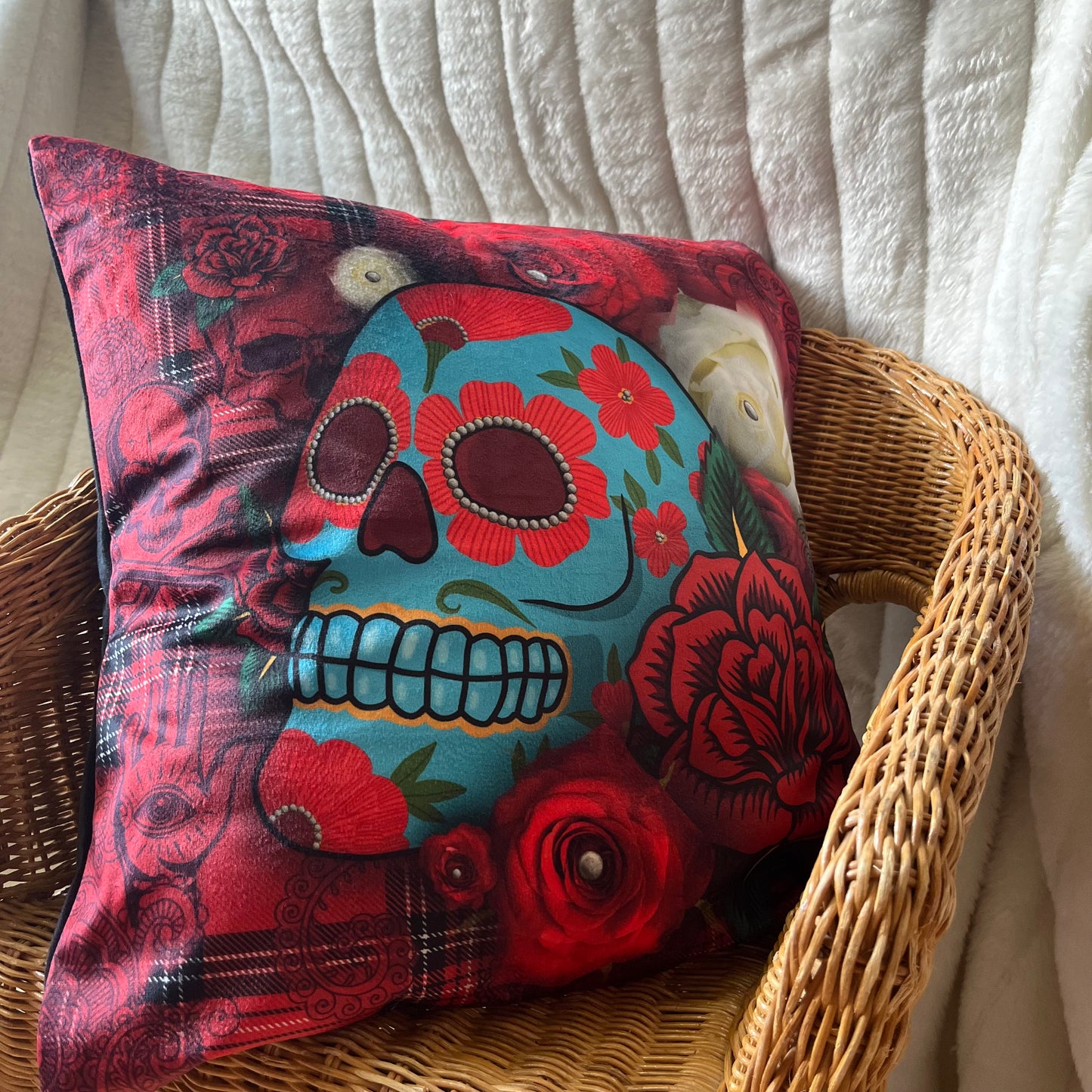 Housse de coussin noir et rouge