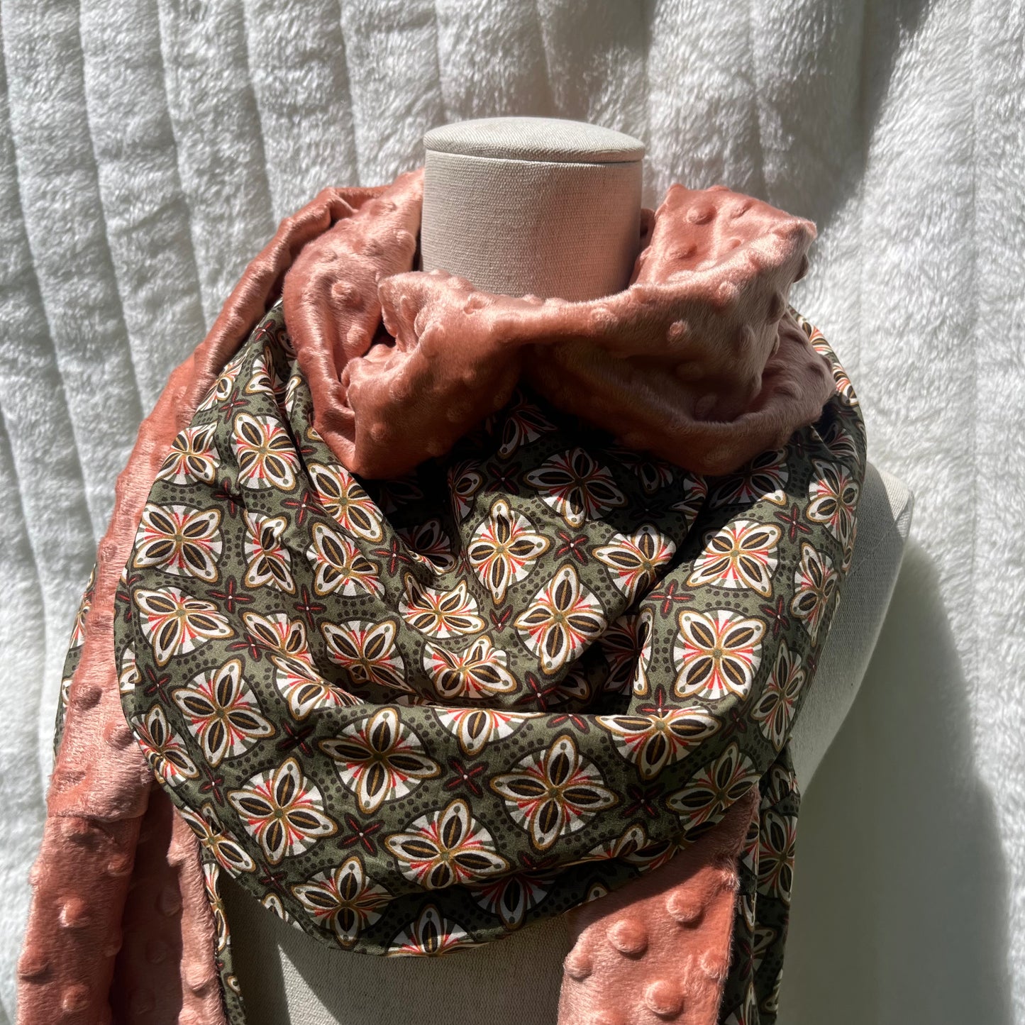 Chèche kaki et rose