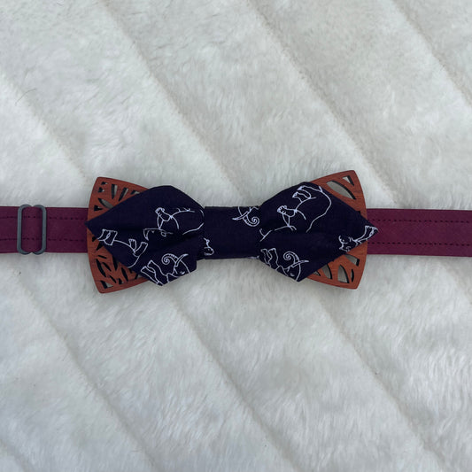 Nœud papillon prune à motif éléphant