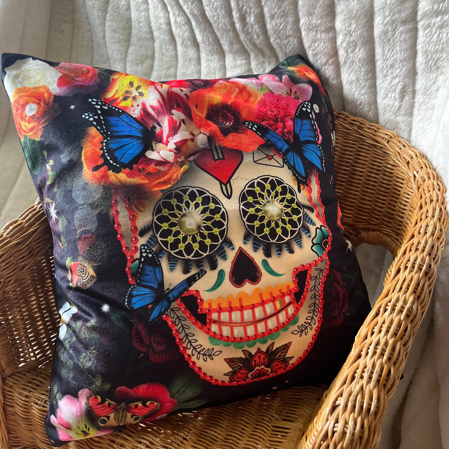 Housse de coussin noir au motif mexicain