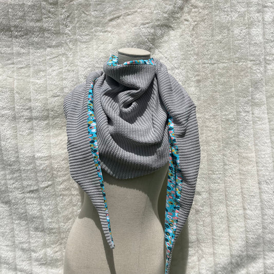 Chèche gris et bleu