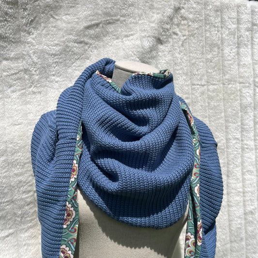 Chèche bleu florale