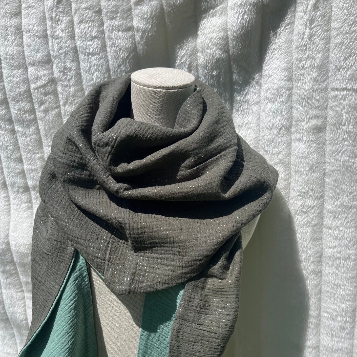 Chèche kaki pailleté et vert